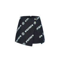 Allover Logo Print Blocking Denim Skort