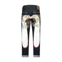 Stencil Slogan and Layered Daicock Print Carrot-Fit Jeans #2017