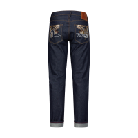 Brocade Kamon and Seagull Embroidery Slim-Fit Jeans #2010
