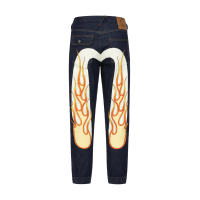 Flame Daicock Print Side Zipped Denim Jogger Pants