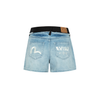 Seagull and Logo Embroidery Reconstructed Denim Shorts