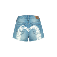 Kamon and Godhead-pattern Daicock Print Denim Shorts