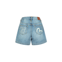 Fortune Cat and Seagull Embroidery Denim Shorts