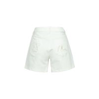 Fortune Cat and Seagull Embroidery White Denim Shorts