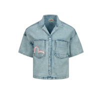 Graffiti Seagull Print Boxy Denim Shirt