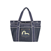Seagull Embroidered Pocket Denim Tote Bag