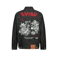 Two Gods Wealth Gathering Embroidery Loose Fit Kimono Denim Jacket