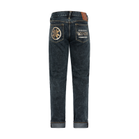 Fair Isle Pattern Kamon and Logo Print Carrot Fit Jeans #2017