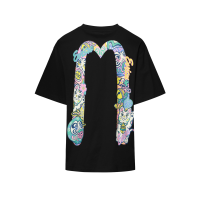 Daruma and Fortune Cat-pattern Daicock Print Oversized T-shirt