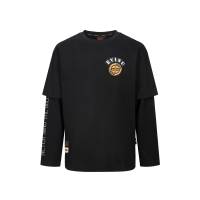 2-in-1 Slogan Print and Kamon Applique Loose Fit T-shirt