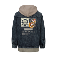2-in-1 Loose Fit Denim Shirt Jacket with Detachable Hood