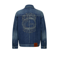 Grunge Style Logo and Seagull Applique Loose Fit Denim Jacket
