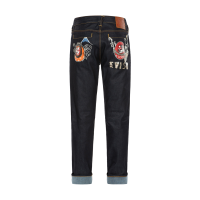 Kumadori Daruma Print Carrot Fit Denim Jeans #2017