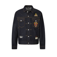 Military Style Godhead Applique Denim Jacket