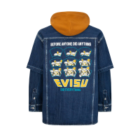 "Fortune Cat Hide-and-Seek" Print Denim Shirt Jacket