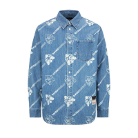 Allover Godhead and Logo Discharged Print Denim Shirt