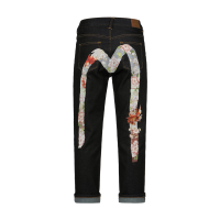 Embroidery Goldfish and Floral Flow Brushstroke Daicock Print Boyfriend Jeans