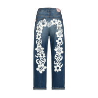 Floral Seagull Plastisol Daicock Print Wide Leg Jeans