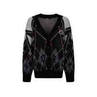 Logo and Seagull Embroidery Relaxed Fit Argyle Cardigan