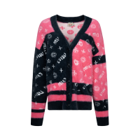 Logo and Kamon Panelled Jacquard Oversized Cardigan