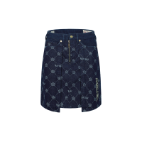 Allover Kamon and Logo Fashion Fit Denim Skirt