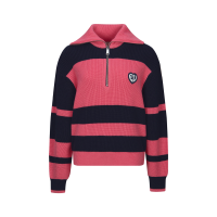 "EV" Heart Badge Striped Cropped Half-Zip Sweater