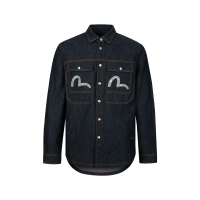 Cloud-pattern Seagull Embroidery Regular Fit Denim Work Shirt