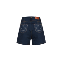 Allover Kamon Pattern Pockets High Waist Denim Shorts