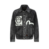 Poster Graphic and Seagull Print Loose Fit Denim Jacket