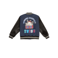 Godhead Print Regular Fit Padded Denim Baseball Jacket