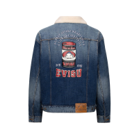 Peeping Godhead and Oil Drum Print Loose Fit Sherpa Denim Jacket