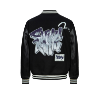 Gradated Logo Embroidered Patch Oversized Varsity Jacket