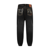 Fair Isle pattern Seagull Embroidery Wide-leg Denim Jogger Pants