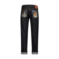 Fair Isle Pattern and Kumadori Daruma Print Slim Fit Denim Jeans #2010