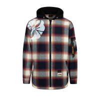 Kamon Print Checked Loose Fit Shirt Jacket