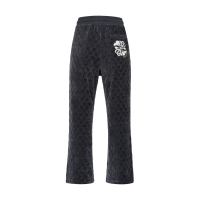 Concave Check Pattern Kamon Embroidery Straight Fit Sweatpants