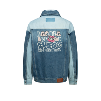 Daruma with Brand Motto Two-tone Denim Jacket