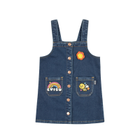 Rainbow and Bee Print Regular Fit Denim Overall Dress
