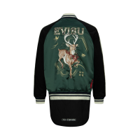 Rhinestone Patchwork Deer and Logo Embroidery Loose Fit Souvenir Jacket.