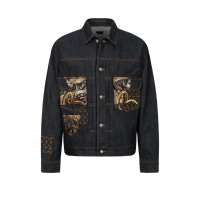 Seagull Embroidery and Brocade Pocket Relax Fit Denim Jacket