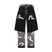 Seagull Print Double Layer Loose Fit Jeans