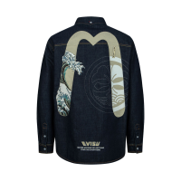 Kamon Stitching and The Great Wave Daicock Print Relax Fit Denim Shirt