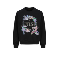 Cranes and Floral Embroidery with Logo Print Oversized Sweatshirt