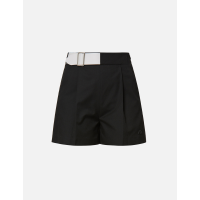 Partial Leather Buckle Belt Shorts