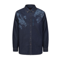 Dragon Motif Laser-print Denim Shirt