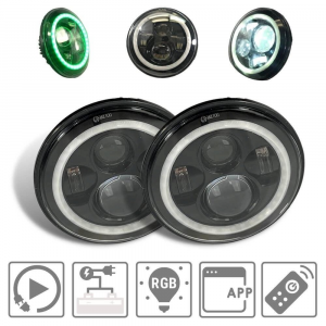 7" Round RGB LED Angel Eye Headlight Kit with Adapters
