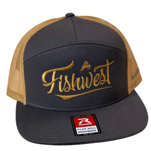 Fishwest Park City Script Logo 7 Panel Hat - Charcoal and Old Gold