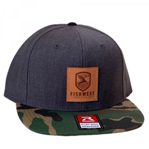 Fishwest Park City Logo Wool Flatbill Hat - Heather Charcoal and Green Camo