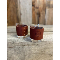 Whiskey Leatherworks - Fly Stamped Rocks Glasses - Single - Chestnut English Bridle - Caddis