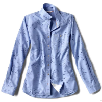Orvis Printed Tech Chambray Long Sleeve Shirt - Women's - Medium Blue - L